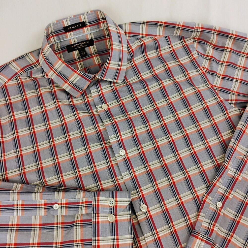 VTG Banana Republic Grant Fit LS Blue & Red Plaid Casual/Dress Shirt Men's Large